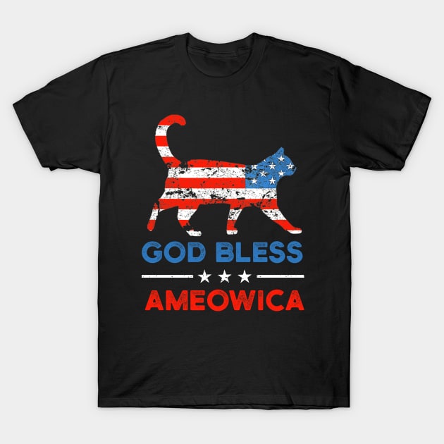 God Bless Ameowica Shirt, Funny Patriotic Cat, Cat Paw 4th of July, Independence Day T-Shirt by mittievance